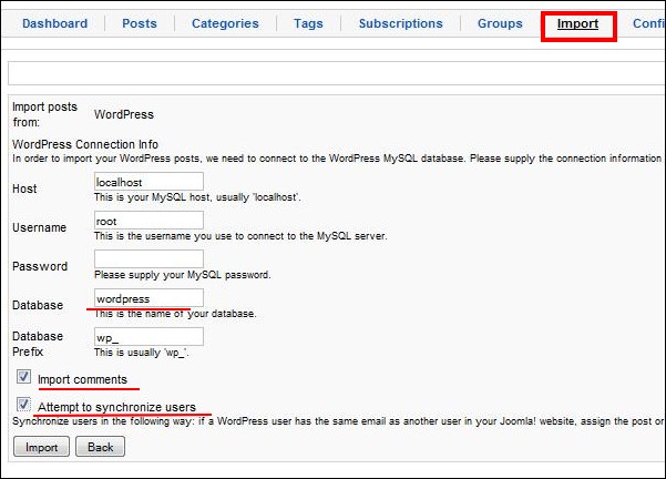 Import blog posts from Wordpress to Joomla!